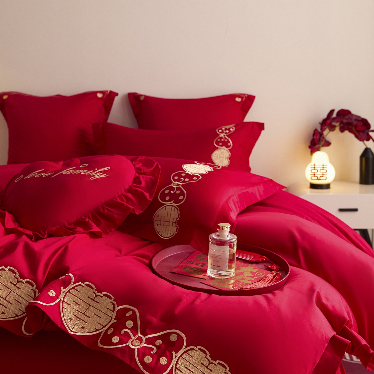 91家纺网 家纺一手货源 找家纺 东方合美（原：皇家传奇） 2025新款长绒棉纯棉婚庆刺绣小红书系列四件套 甜