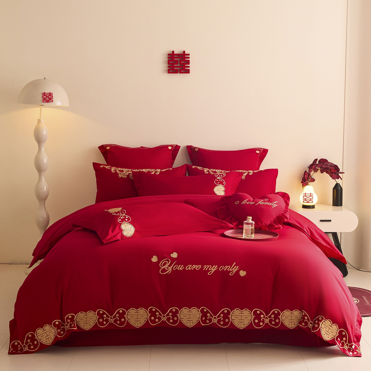 91家纺网 家纺一手货源 找家纺 东方合美（原：皇家传奇） 2025新款长绒棉纯棉婚庆刺绣小红书系列四件套 甜