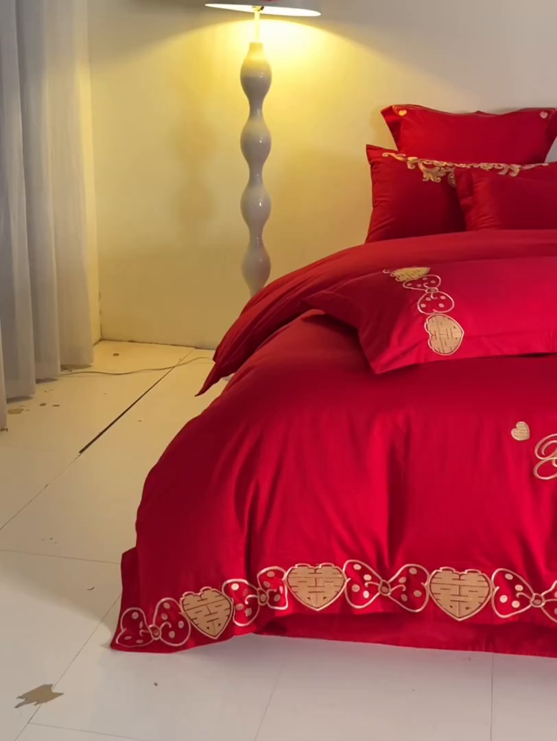 91家纺网 家纺一手货源 找家纺 东方合美（原：皇家传奇） 2025新款长绒棉纯棉婚庆刺绣小红书系列四件套 甜