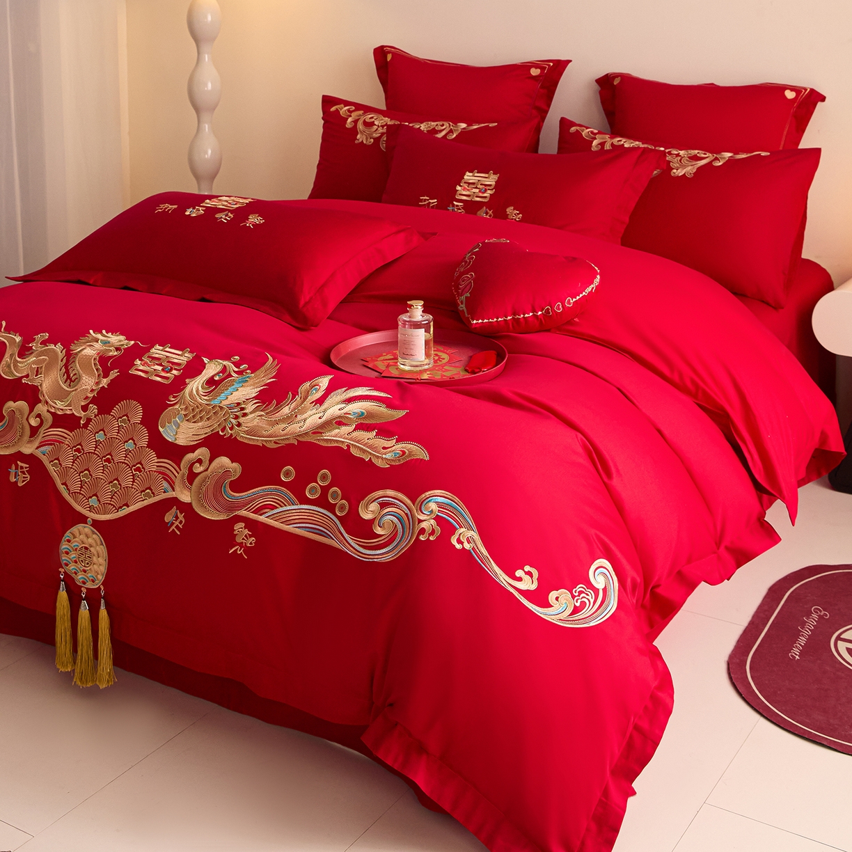 91家纺网 家纺一手货源 找家纺 东方合美（原：皇家传奇） 2025新款长绒棉纯棉婚庆刺绣小红书系列四件套 幸福嫁到