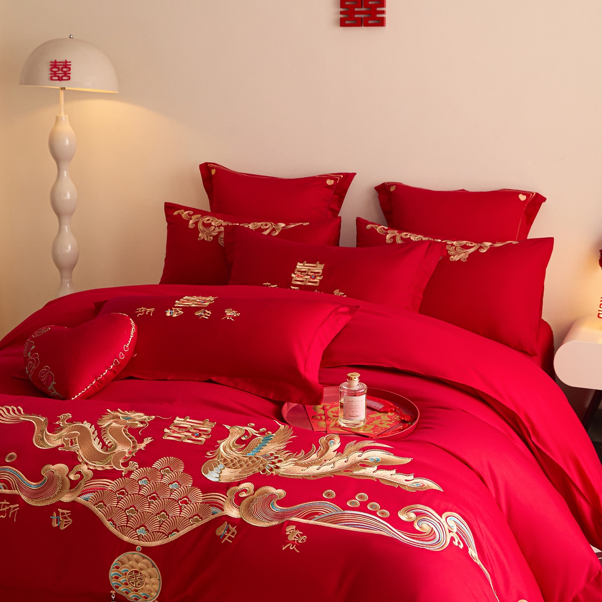 91家纺网 家纺一手货源 找家纺 东方合美（原：皇家传奇） 2025新款长绒棉纯棉婚庆刺绣小红书系列四件套 幸福嫁到