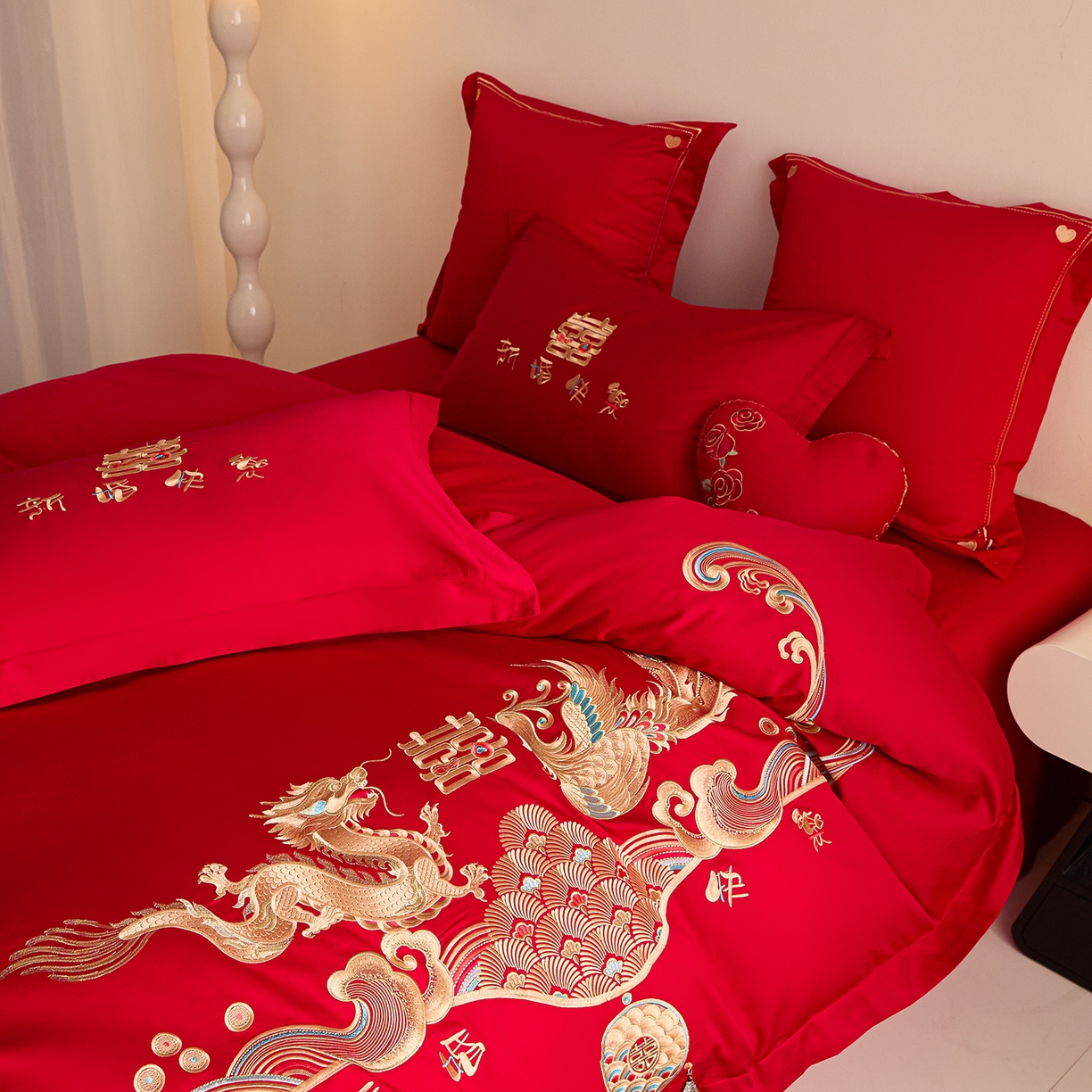 91家纺网 家纺一手货源 找家纺 东方合美（原：皇家传奇） 2025新款长绒棉纯棉婚庆刺绣小红书系列四件套 幸福嫁到