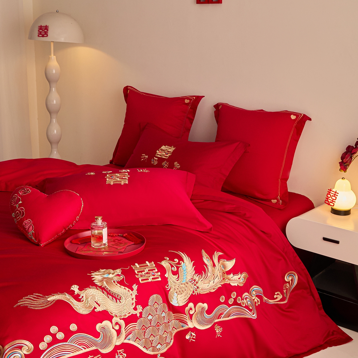 91家纺网 家纺一手货源 找家纺 东方合美（原：皇家传奇） 2025新款长绒棉纯棉婚庆刺绣小红书系列四件套 幸福嫁到