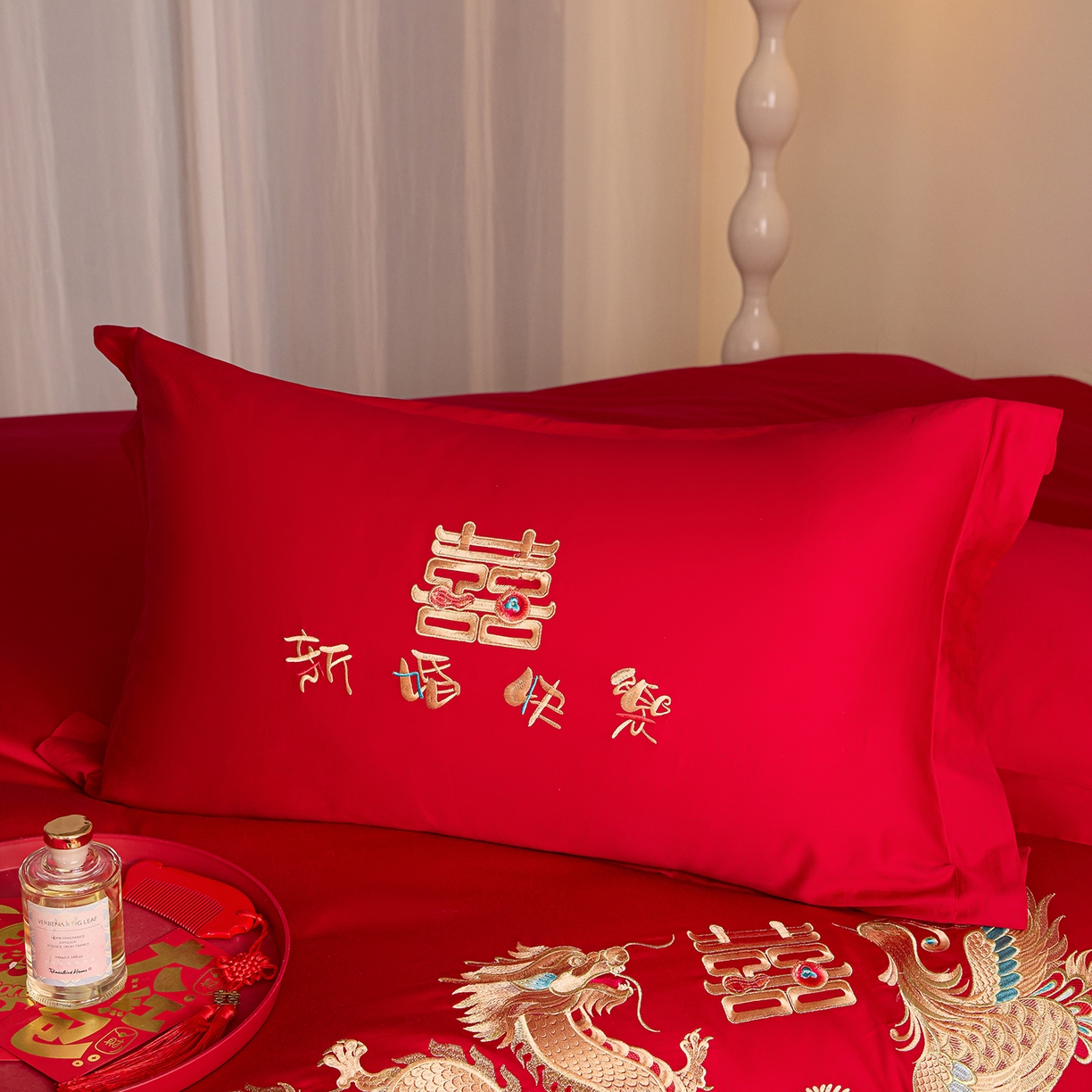 91家纺网 家纺一手货源 找家纺 东方合美（原：皇家传奇） 2025新款长绒棉纯棉婚庆刺绣小红书系列四件套 幸福嫁到