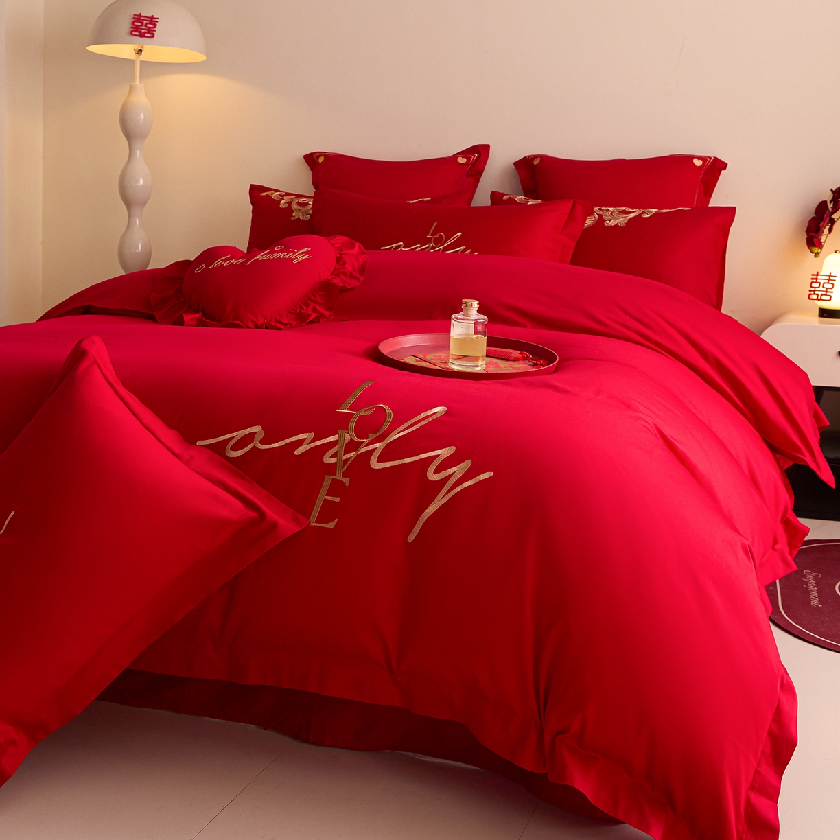 91家纺网 家纺一手货源 找家纺 东方合美（原：皇家传奇） 2025新款长绒棉纯棉婚庆刺绣小红书系列四件套 love