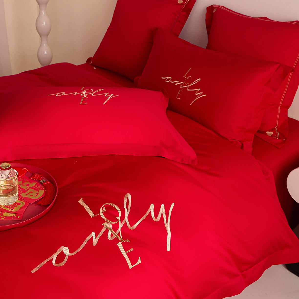 91家纺网 家纺一手货源 找家纺 东方合美（原：皇家传奇） 2025新款长绒棉纯棉婚庆刺绣小红书系列四件套 love