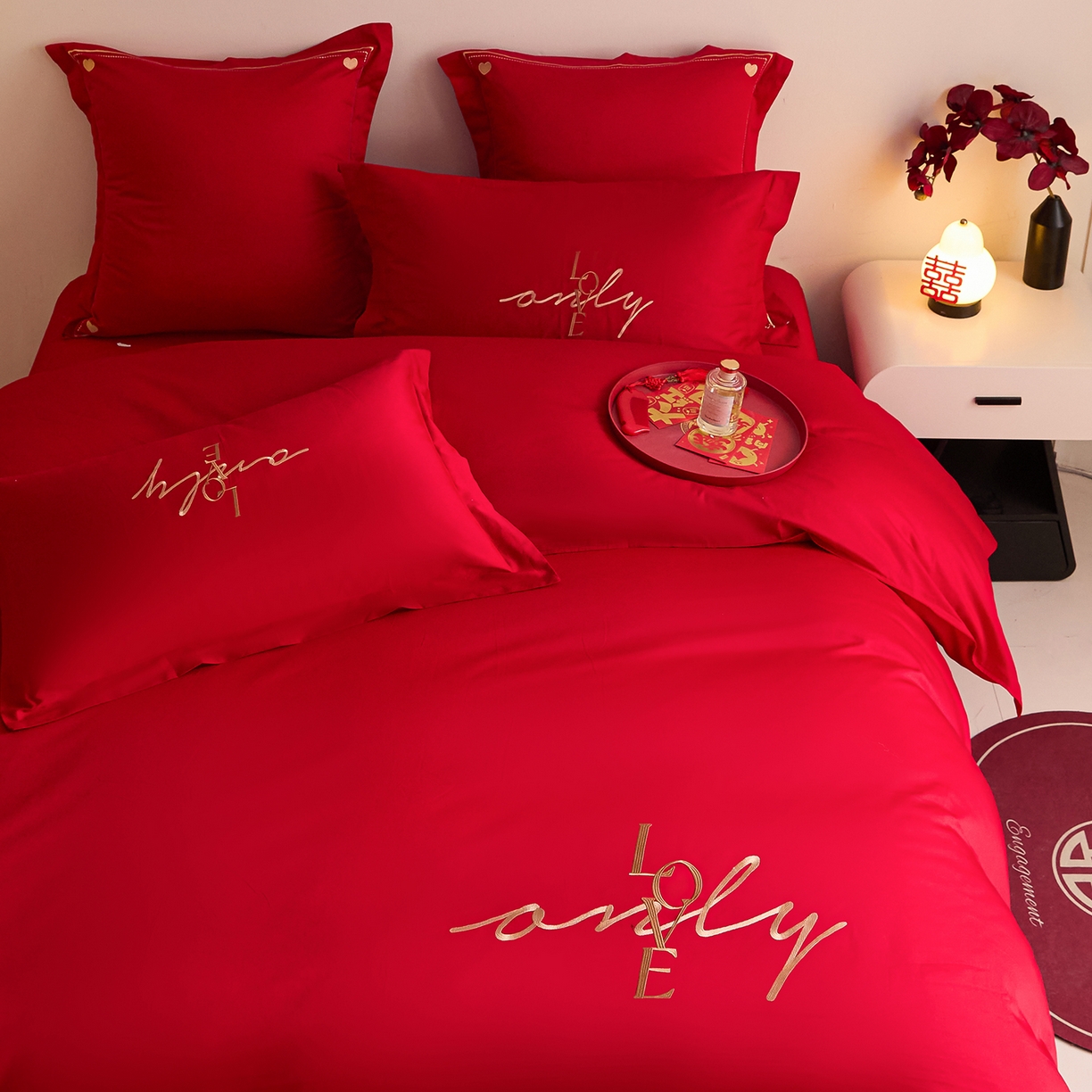 91家纺网 家纺一手货源 找家纺 东方合美（原：皇家传奇） 2025新款长绒棉纯棉婚庆刺绣小红书系列四件套 love