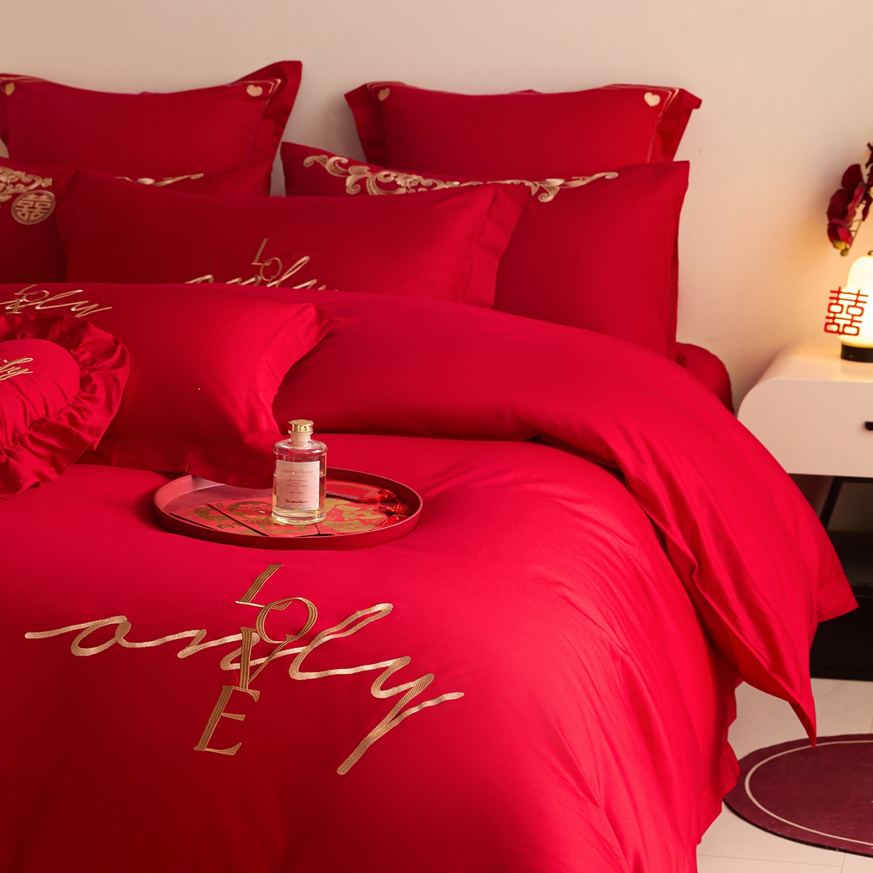 91家纺网 家纺一手货源 找家纺 东方合美（原：皇家传奇） 2025新款长绒棉纯棉婚庆刺绣小红书系列四件套 love