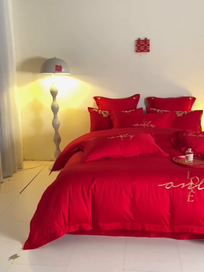 91家纺网 家纺一手货源 找家纺 东方合美（原：皇家传奇） 2025新款长绒棉纯棉婚庆刺绣小红书系列四件套 love