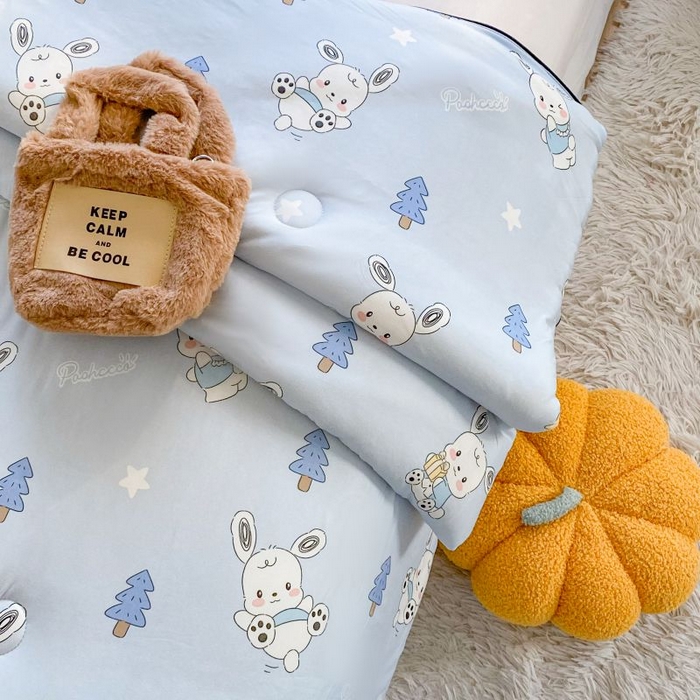 91家纺网 家纺一手货源 找家纺 小叮当家纺仓储工厂店 2025年新款A类母婴级宝宝被豆豆绒牛奶针织棉被子儿童豆豆被大豆被春秋被被子被芯 帕恰狗蓝