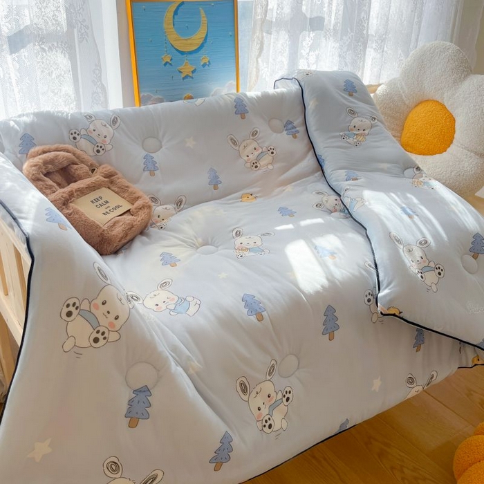 91家纺网 家纺一手货源 找家纺 小叮当家纺仓储工厂店 2025年新款A类母婴级宝宝被豆豆绒牛奶针织棉被子儿童豆豆被大豆被春秋被被子被芯 帕恰狗蓝