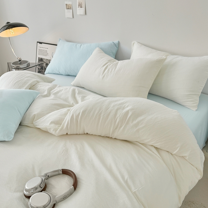 91家纺网 家纺一手货源 找家纺 芷凡家纺 2025新款A类加厚水洗棉云朵棉四件套 奶普+海盐兰