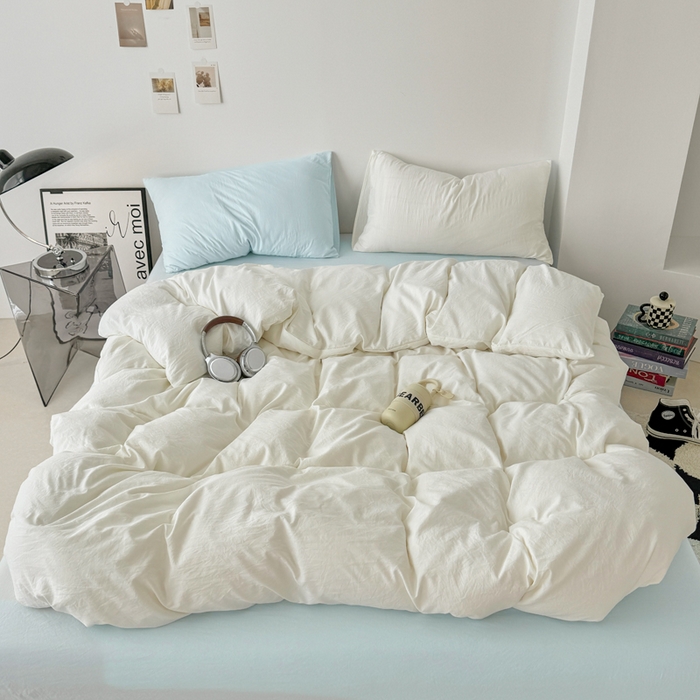 91家纺网 家纺一手货源 找家纺 芷凡家纺 2025新款A类加厚水洗棉云朵棉四件套 奶普+海盐兰