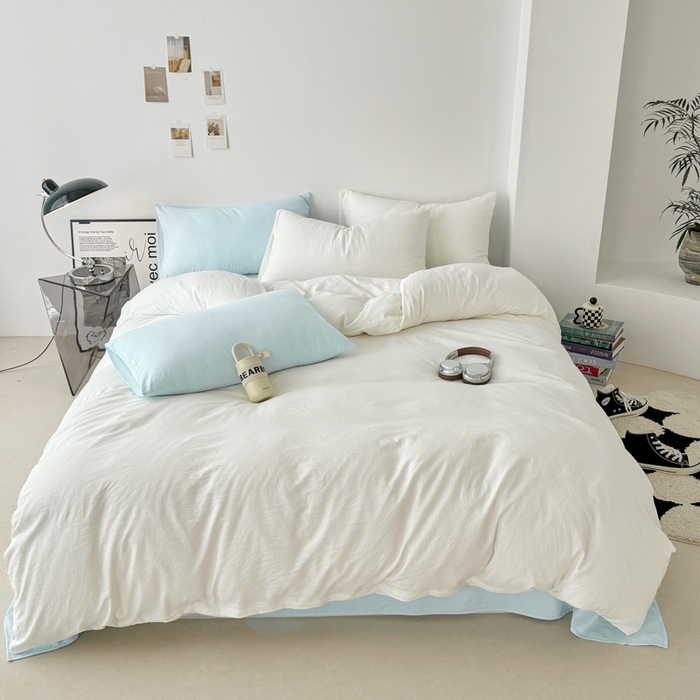 91家纺网 家纺一手货源 找家纺 芷凡家纺 2025新款A类加厚水洗棉云朵棉四件套 奶普+海盐兰