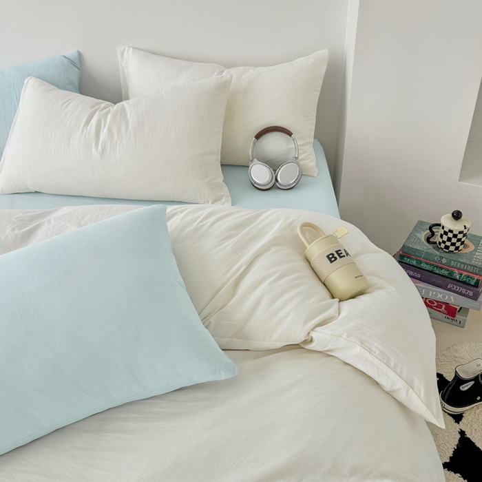 91家纺网 家纺一手货源 找家纺 芷凡家纺 2025新款A类加厚水洗棉云朵棉四件套 奶普+海盐兰