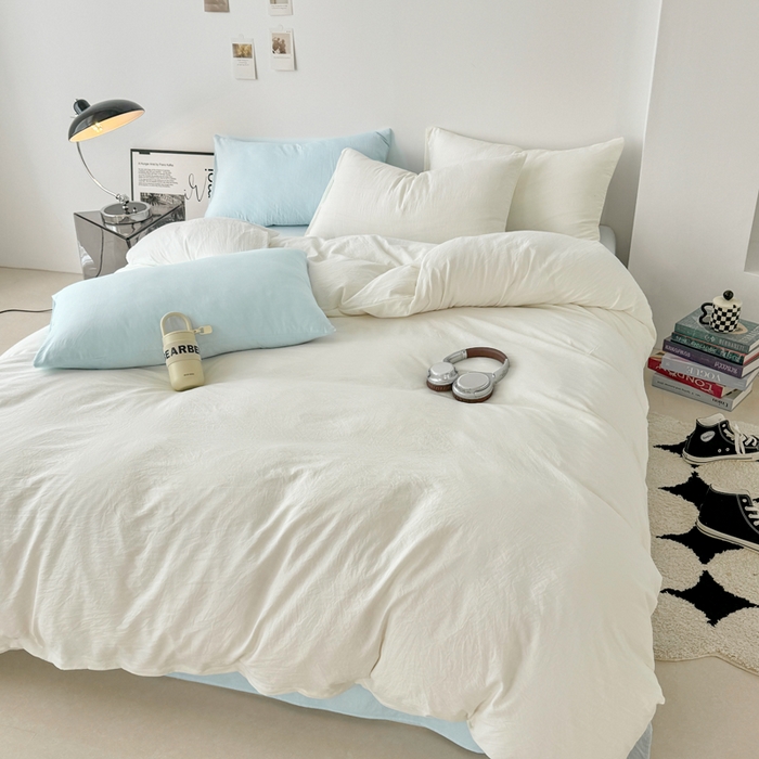 91家纺网 家纺一手货源 找家纺 芷凡家纺 2025新款A类加厚水洗棉云朵棉四件套 奶普+海盐兰