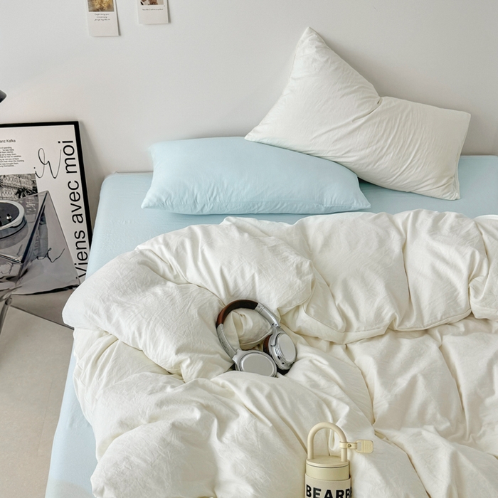 91家纺网 家纺一手货源 找家纺 芷凡家纺 2025新款A类加厚水洗棉云朵棉四件套 奶普+海盐兰