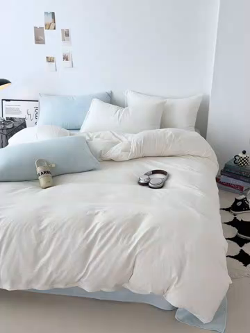 91家纺网 家纺一手货源 找家纺 芷凡家纺 2025新款A类加厚水洗棉云朵棉四件套 奶普+海盐兰