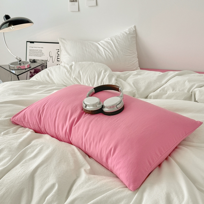 91家纺网 家纺一手货源 找家纺 芷凡家纺 2025新款A类加厚水洗棉云朵棉四件套 奶普+玫红