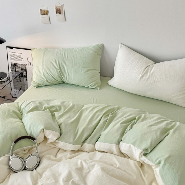 91家纺网 家纺一手货源 找家纺 芷凡家纺 2025新款A类加厚水洗棉云朵棉四件套 奶普+藻绿