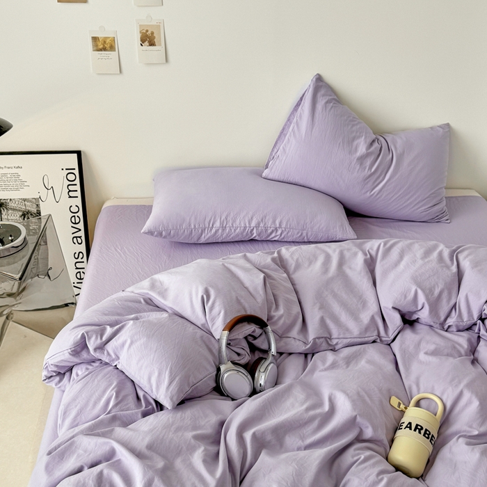 91家纺网 家纺一手货源 找家纺 芷凡家纺 2025新款A类加厚水洗棉云朵棉四件套 千夏紫