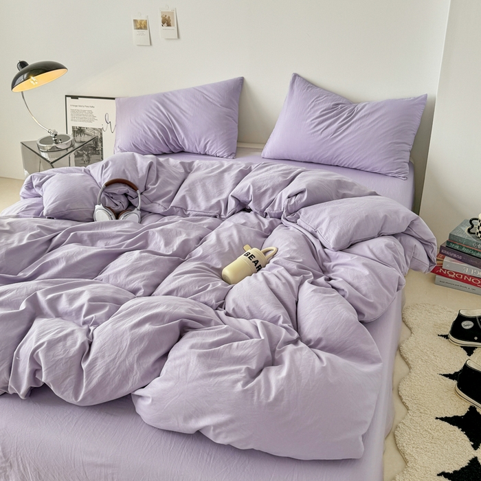 91家纺网 家纺一手货源 找家纺 芷凡家纺 2025新款A类加厚水洗棉云朵棉四件套 千夏紫