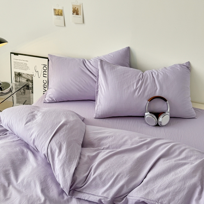 91家纺网 家纺一手货源 找家纺 芷凡家纺 2025新款A类加厚水洗棉云朵棉四件套 千夏紫