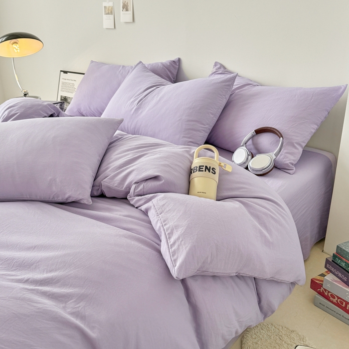 91家纺网 家纺一手货源 找家纺 芷凡家纺 2025新款A类加厚水洗棉云朵棉四件套 千夏紫