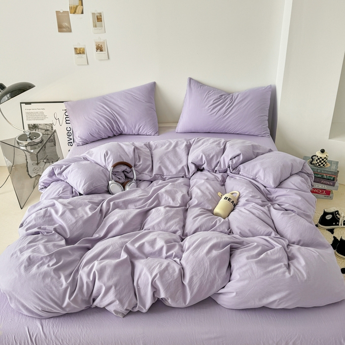 91家纺网 家纺一手货源 找家纺 芷凡家纺 2025新款A类加厚水洗棉云朵棉四件套 千夏紫