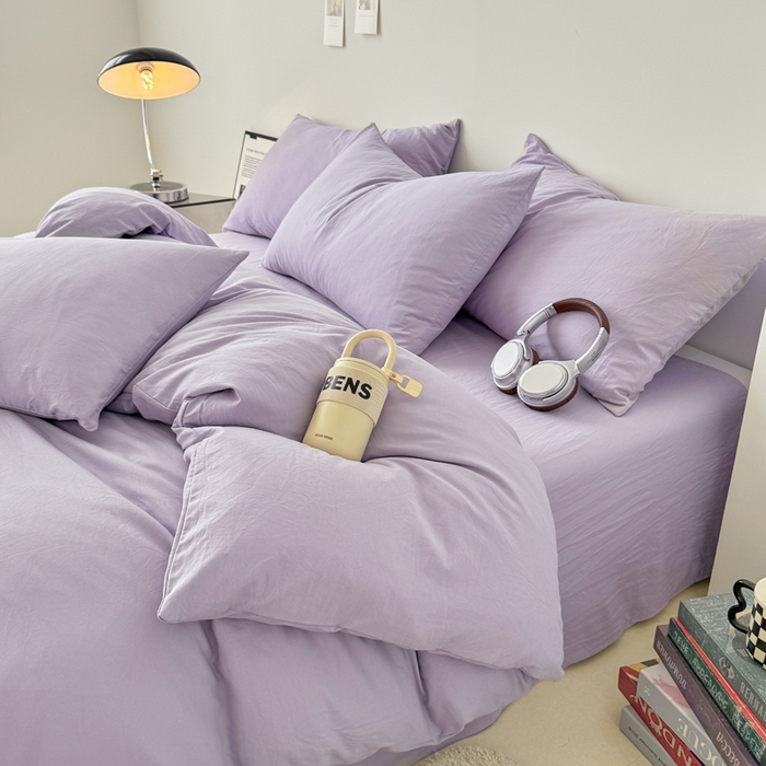 91家纺网 家纺一手货源 找家纺 芷凡家纺 2025新款A类加厚水洗棉云朵棉四件套 千夏紫