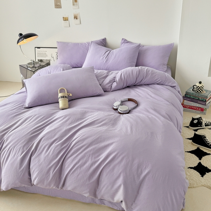 91家纺网 家纺一手货源 找家纺 芷凡家纺 2025新款A类加厚水洗棉云朵棉四件套 千夏紫