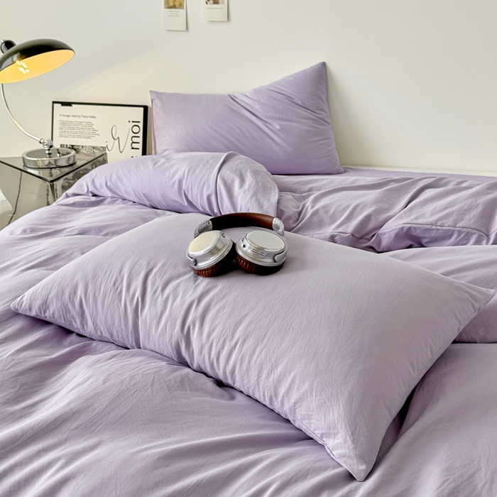 91家纺网 家纺一手货源 找家纺 芷凡家纺 2025新款A类加厚水洗棉云朵棉四件套 千夏紫