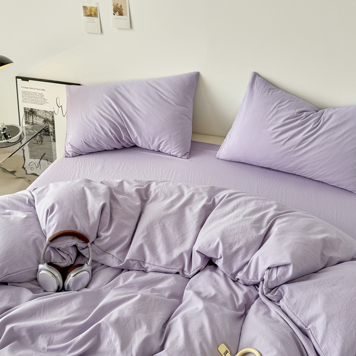 91家纺网 家纺一手货源 找家纺 芷凡家纺 2025新款A类加厚水洗棉云朵棉四件套 千夏紫