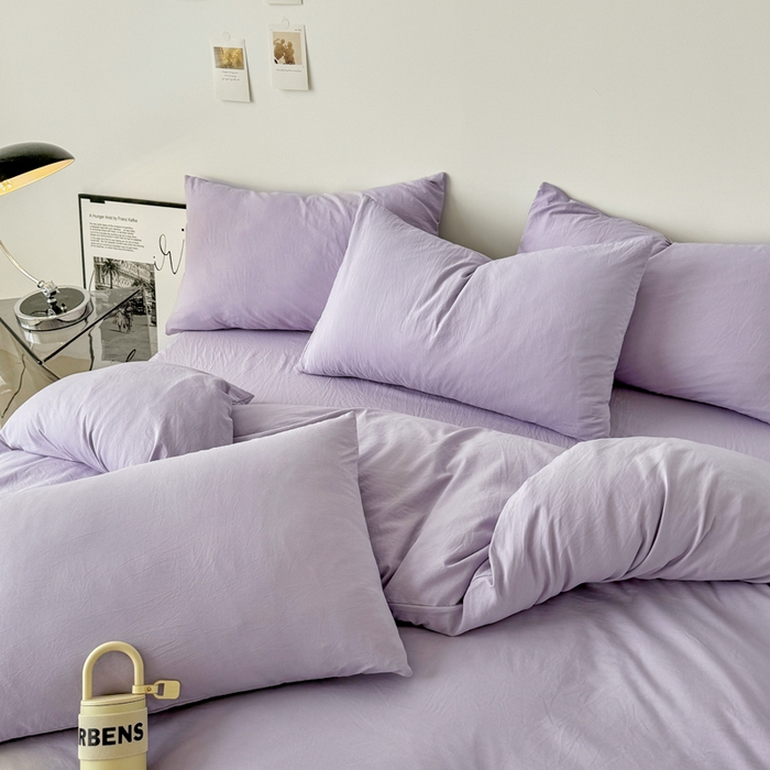 91家纺网 家纺一手货源 找家纺 芷凡家纺 2025新款A类加厚水洗棉云朵棉四件套 千夏紫