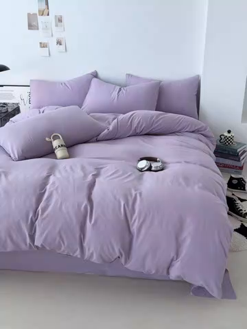 91家纺网 家纺一手货源 找家纺 芷凡家纺 2025新款A类加厚水洗棉云朵棉四件套 千夏紫