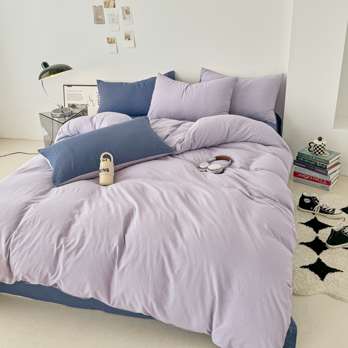 91家纺网 家纺一手货源 找家纺 芷凡家纺 2025新款A类加厚水洗棉云朵棉四件套 千夏紫+宝石蓝