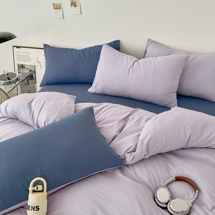 91家纺网 家纺一手货源 找家纺 芷凡家纺 2025新款A类加厚水洗棉云朵棉四件套 千夏紫+宝石蓝