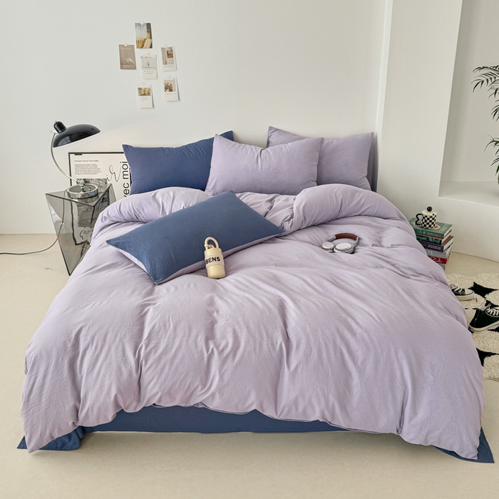 91家纺网 家纺一手货源 找家纺 芷凡家纺 2025新款A类加厚水洗棉云朵棉四件套 千夏紫+宝石蓝