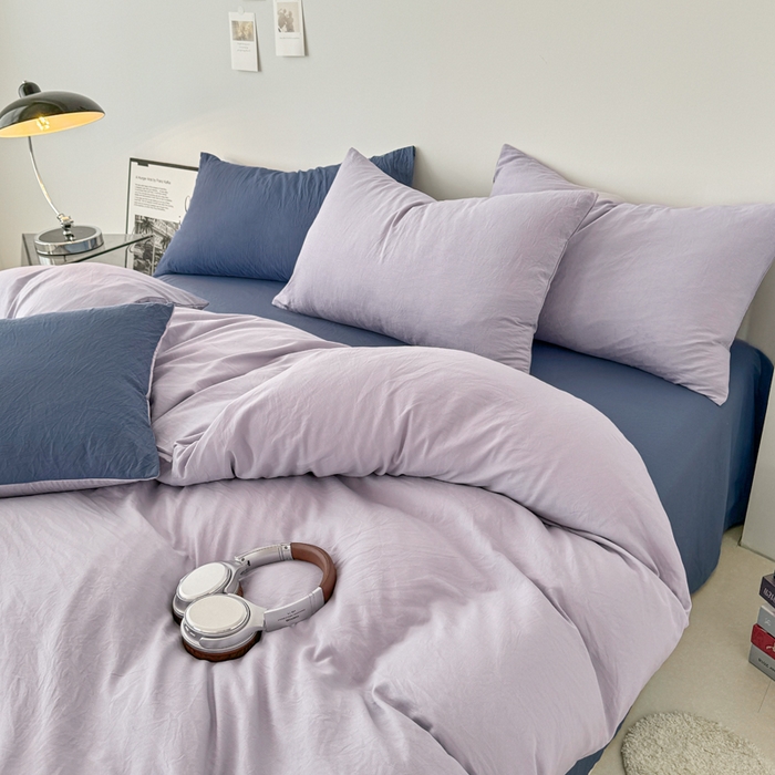 91家纺网 家纺一手货源 找家纺 芷凡家纺 2025新款A类加厚水洗棉云朵棉四件套 千夏紫+宝石蓝