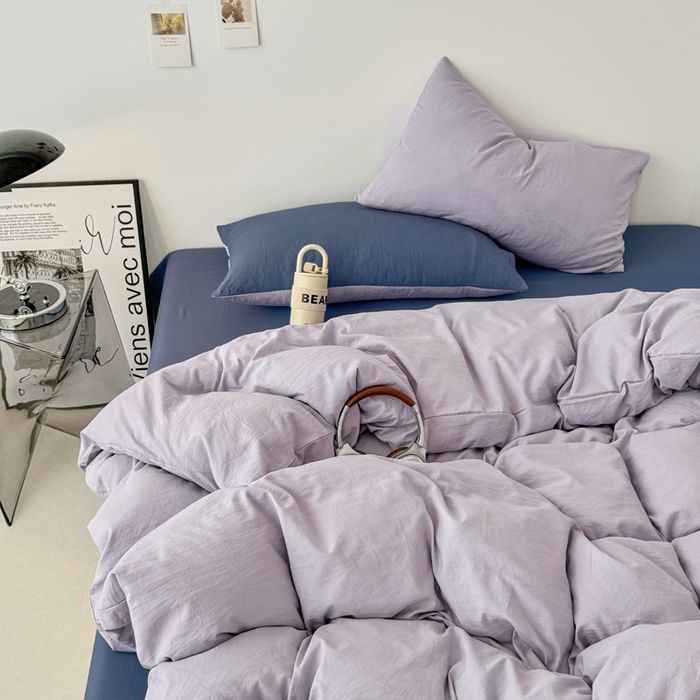 91家纺网 家纺一手货源 找家纺 芷凡家纺 2025新款A类加厚水洗棉云朵棉四件套 千夏紫+宝石蓝