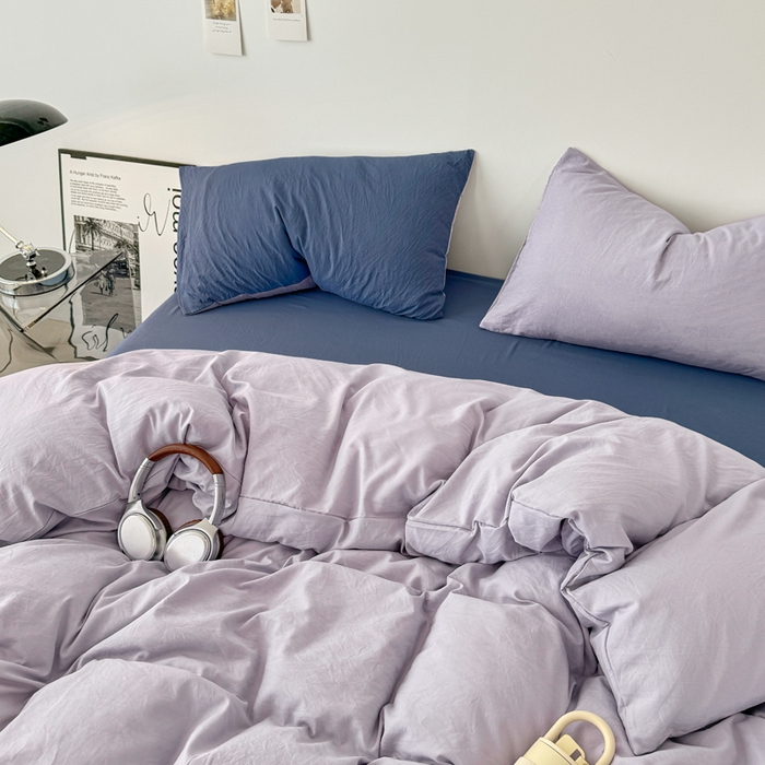 91家纺网 家纺一手货源 找家纺 芷凡家纺 2025新款A类加厚水洗棉云朵棉四件套 千夏紫+宝石蓝