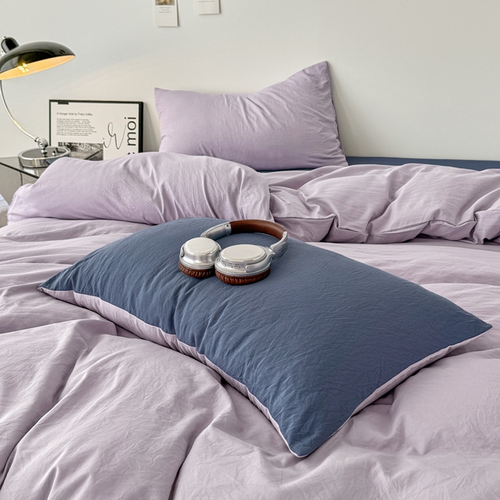 91家纺网 家纺一手货源 找家纺 芷凡家纺 2025新款A类加厚水洗棉云朵棉四件套 千夏紫+宝石蓝