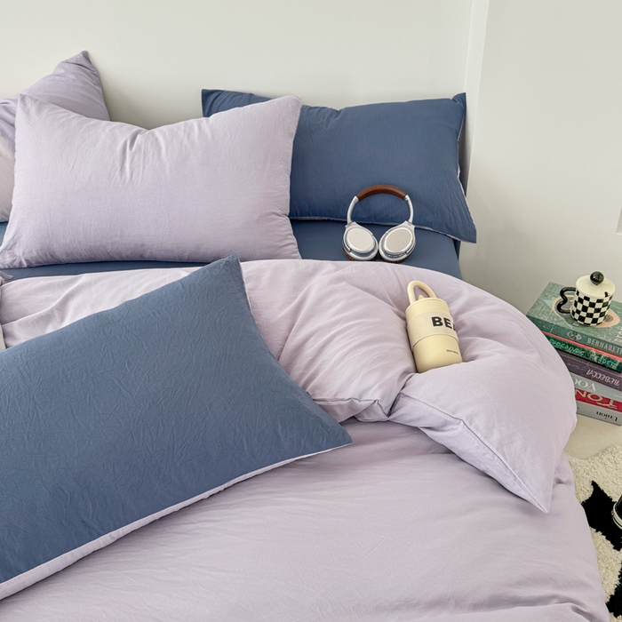 91家纺网 家纺一手货源 找家纺 芷凡家纺 2025新款A类加厚水洗棉云朵棉四件套 千夏紫+宝石蓝