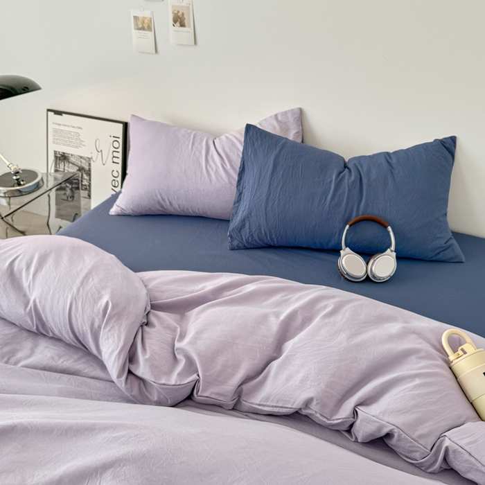 91家纺网 家纺一手货源 找家纺 芷凡家纺 2025新款A类加厚水洗棉云朵棉四件套 千夏紫+宝石蓝