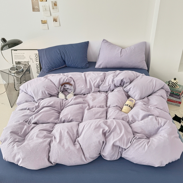 91家纺网 家纺一手货源 找家纺 芷凡家纺 2025新款A类加厚水洗棉云朵棉四件套 千夏紫+宝石蓝