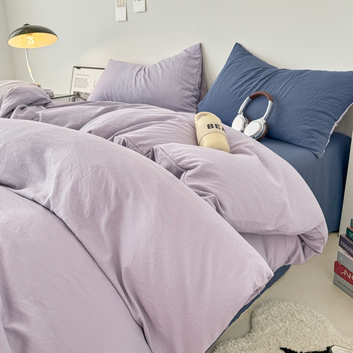 芷凡家纺 2025新款A类加厚水洗棉云朵棉四件套 千夏紫+宝石蓝