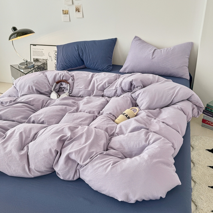 91家纺网 家纺一手货源 找家纺 芷凡家纺 2025新款A类加厚水洗棉云朵棉四件套 千夏紫+宝石蓝