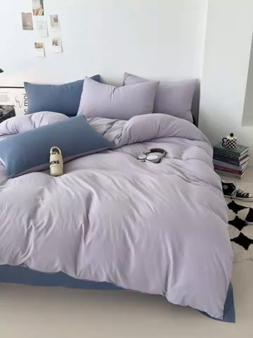 91家纺网 家纺一手货源 找家纺 芷凡家纺 2025新款A类加厚水洗棉云朵棉四件套 千夏紫+宝石蓝