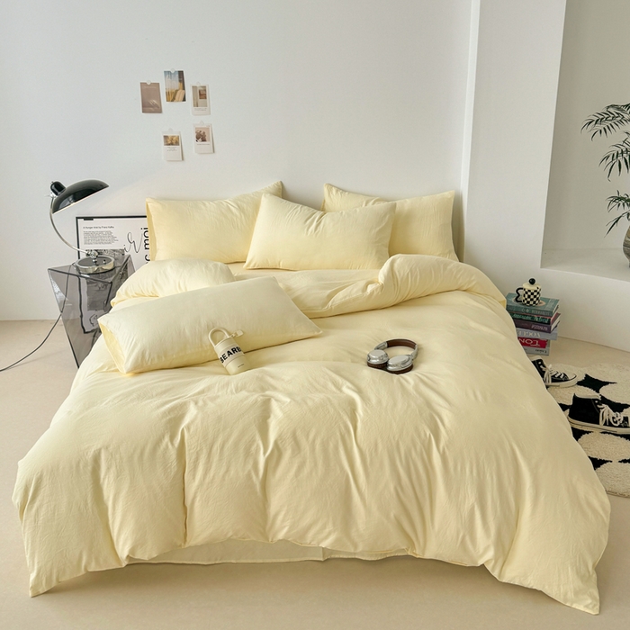 91家纺网 家纺一手货源 找家纺 芷凡家纺 2025新款A类加厚水洗棉云朵棉四件套 浅鹅黄