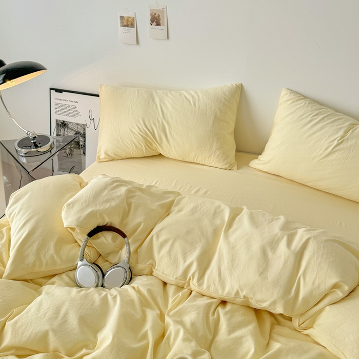 91家纺网 家纺一手货源 找家纺 芷凡家纺 2025新款A类加厚水洗棉云朵棉四件套 浅鹅黄